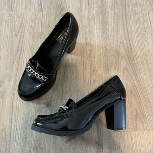 Jones New York Black Chunky Block Platform Heels with Chain Detail Size 9